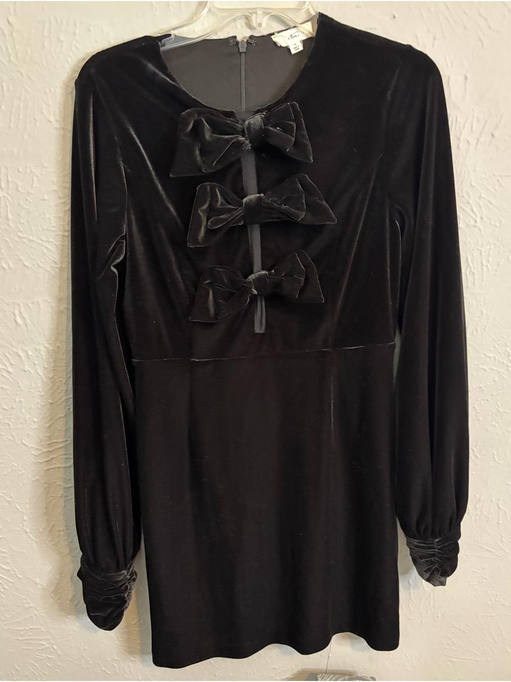 Women's Black Velvet Dress with Bow Trim - Picture 2 of 5